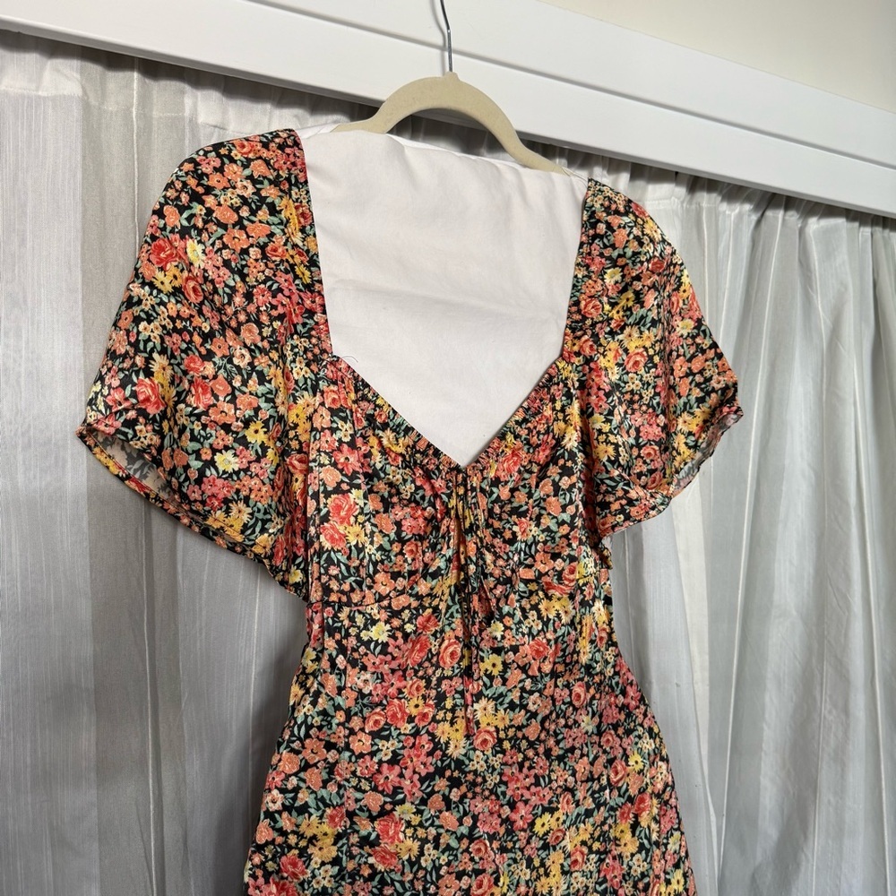 Topshop Satin Floral Sweetheart Midi Dress Black Multi US 10 - Picture 3 of 11